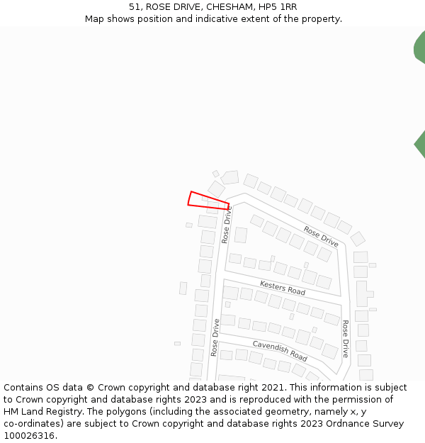51, ROSE DRIVE, CHESHAM, HP5 1RR: Location map and indicative extent of plot