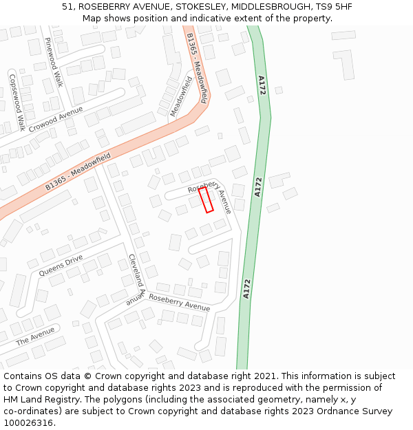 51, ROSEBERRY AVENUE, STOKESLEY, MIDDLESBROUGH, TS9 5HF: Location map and indicative extent of plot