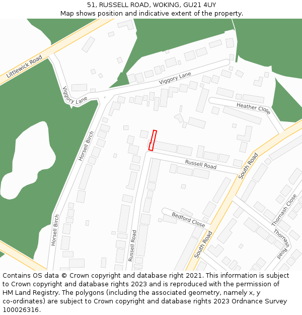 51, RUSSELL ROAD, WOKING, GU21 4UY: Location map and indicative extent of plot