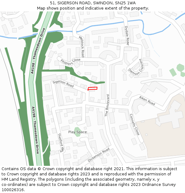 51, SIGERSON ROAD, SWINDON, SN25 1WA: Location map and indicative extent of plot