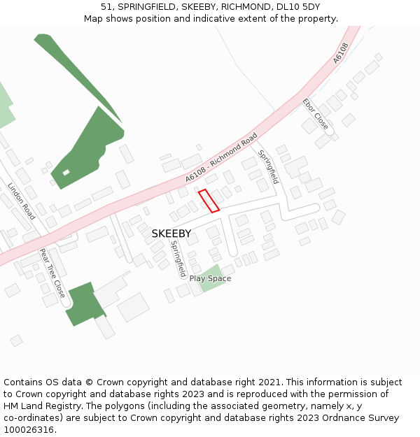 51, SPRINGFIELD, SKEEBY, RICHMOND, DL10 5DY: Location map and indicative extent of plot