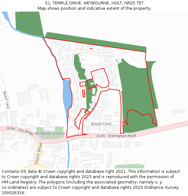 51, TEMPLE DRIVE, WEYBOURNE, HOLT, NR25 7ET: Location map and indicative extent of plot