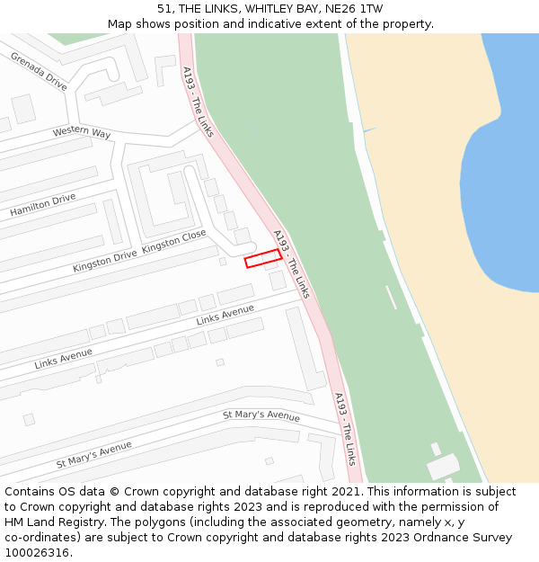 51, THE LINKS, WHITLEY BAY, NE26 1TW: Location map and indicative extent of plot