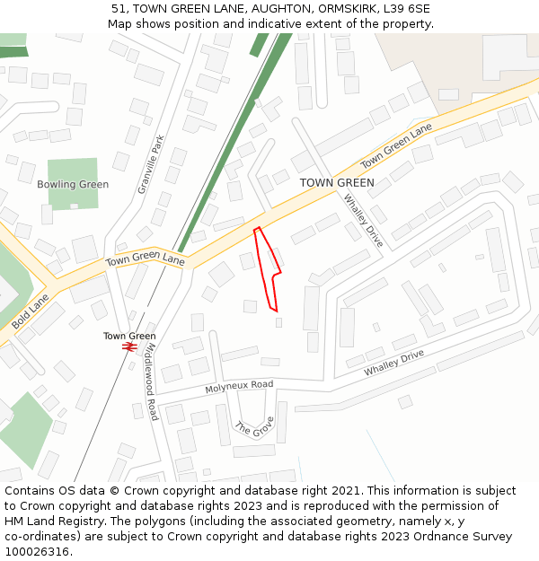 51, TOWN GREEN LANE, AUGHTON, ORMSKIRK, L39 6SE: Location map and indicative extent of plot