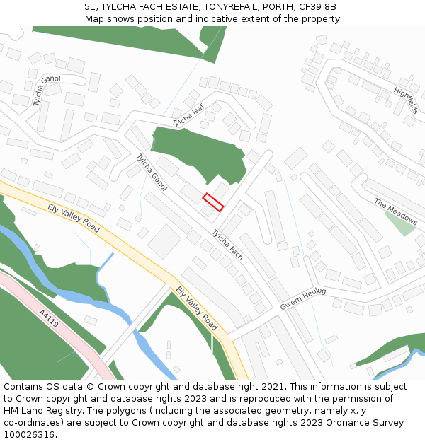 51, TYLCHA FACH ESTATE, TONYREFAIL, PORTH, CF39 8BT: Location map and indicative extent of plot