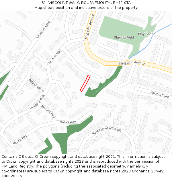 51, VISCOUNT WALK, BOURNEMOUTH, BH11 9TA: Location map and indicative extent of plot