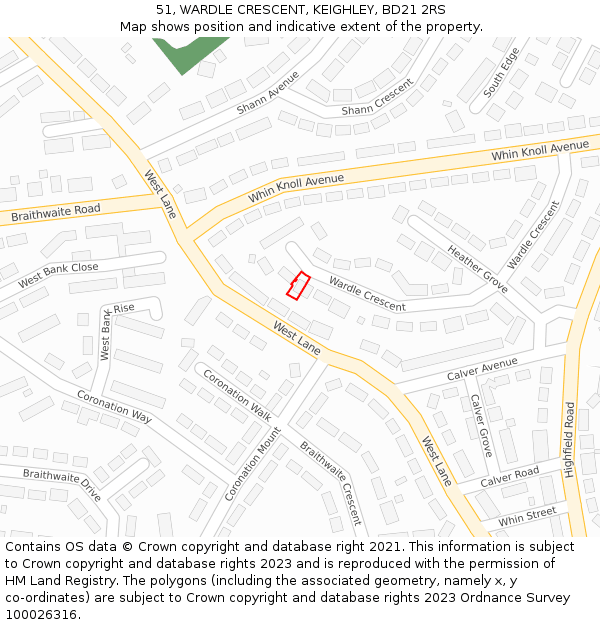 51, WARDLE CRESCENT, KEIGHLEY, BD21 2RS: Location map and indicative extent of plot