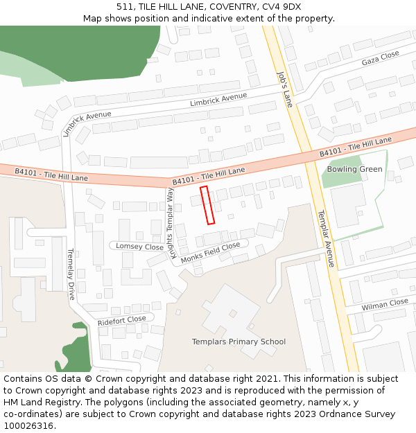 511, TILE HILL LANE, COVENTRY, CV4 9DX: Location map and indicative extent of plot