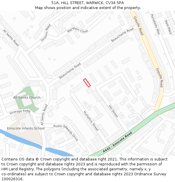 51A, HILL STREET, WARWICK, CV34 5PA: Location map and indicative extent of plot