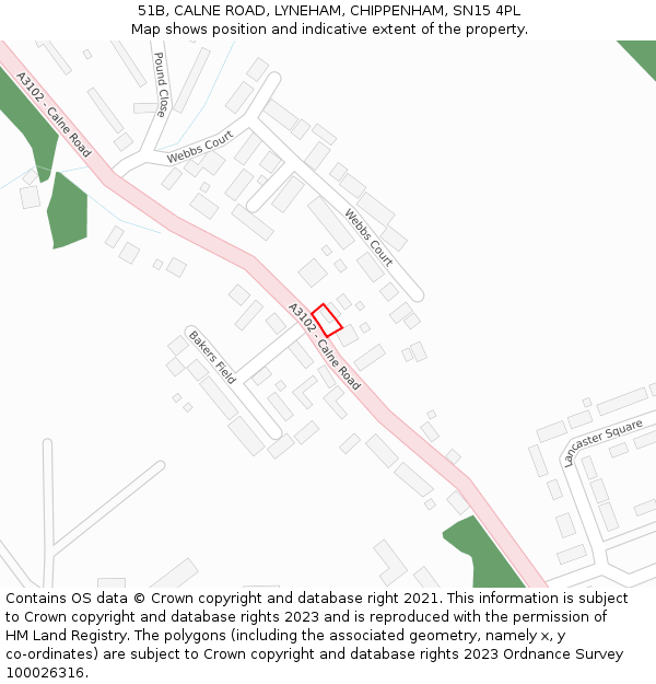 51B, CALNE ROAD, LYNEHAM, CHIPPENHAM, SN15 4PL: Location map and indicative extent of plot