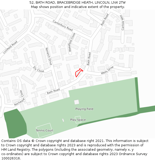 52, BATH ROAD, BRACEBRIDGE HEATH, LINCOLN, LN4 2TW: Location map and indicative extent of plot