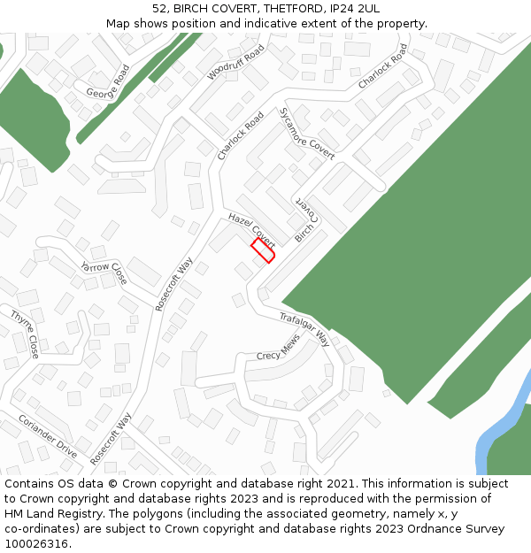 52, BIRCH COVERT, THETFORD, IP24 2UL: Location map and indicative extent of plot