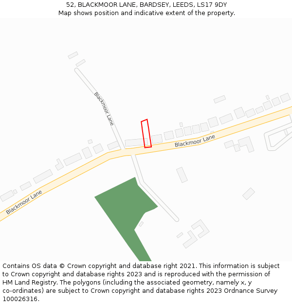 52, BLACKMOOR LANE, BARDSEY, LEEDS, LS17 9DY: Location map and indicative extent of plot