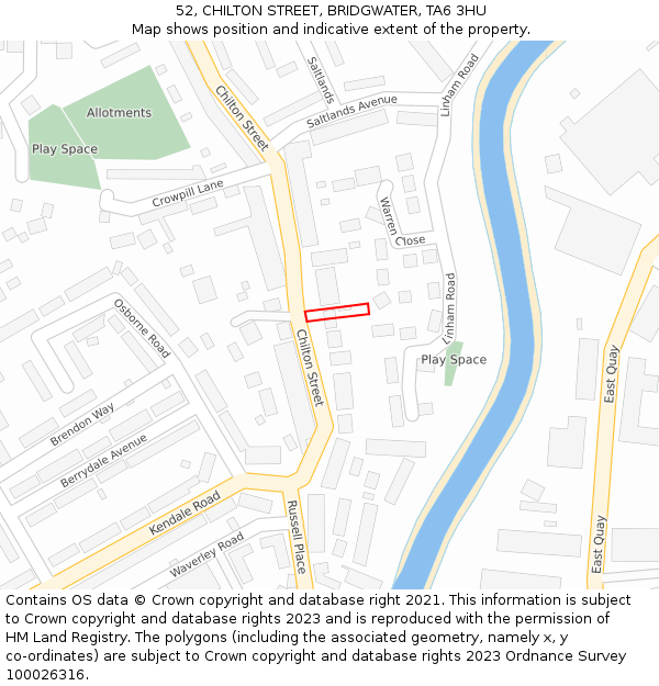 52, CHILTON STREET, BRIDGWATER, TA6 3HU: Location map and indicative extent of plot