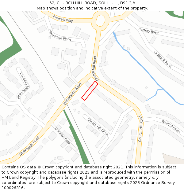 52, CHURCH HILL ROAD, SOLIHULL, B91 3JA: Location map and indicative extent of plot