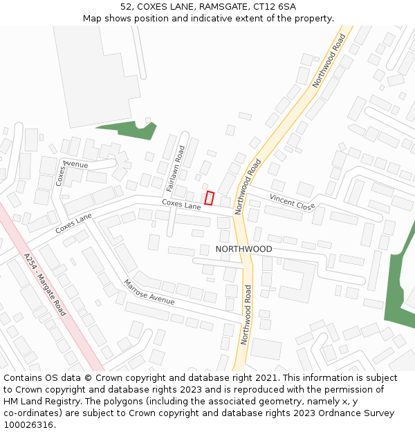 52, COXES LANE, RAMSGATE, CT12 6SA: Location map and indicative extent of plot