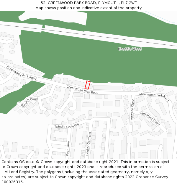 52, GREENWOOD PARK ROAD, PLYMOUTH, PL7 2WE: Location map and indicative extent of plot