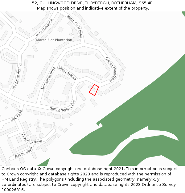 52, GULLINGWOOD DRIVE, THRYBERGH, ROTHERHAM, S65 4EJ: Location map and indicative extent of plot