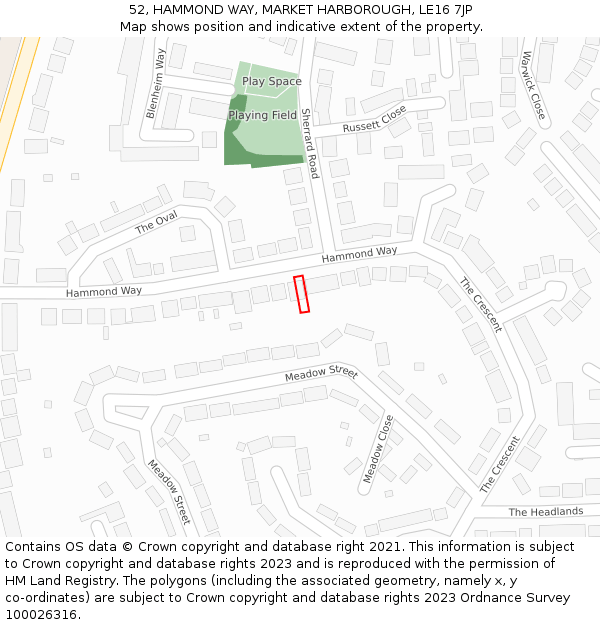 52, HAMMOND WAY, MARKET HARBOROUGH, LE16 7JP: Location map and indicative extent of plot