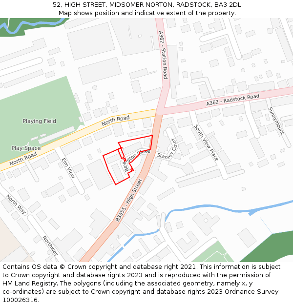 52, HIGH STREET, MIDSOMER NORTON, RADSTOCK, BA3 2DL: Location map and indicative extent of plot