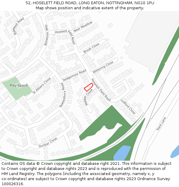 52, HOSELETT FIELD ROAD, LONG EATON, NOTTINGHAM, NG10 1PU: Location map and indicative extent of plot