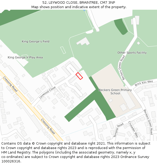 52, LEYWOOD CLOSE, BRAINTREE, CM7 3NP: Location map and indicative extent of plot