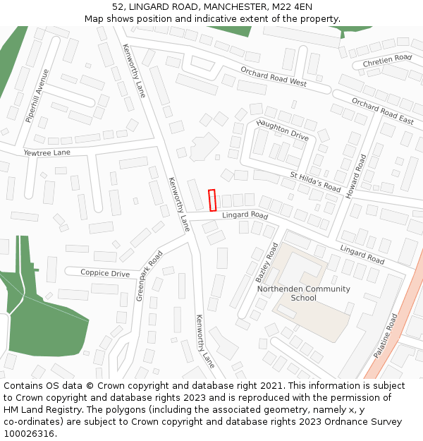 52, LINGARD ROAD, MANCHESTER, M22 4EN: Location map and indicative extent of plot