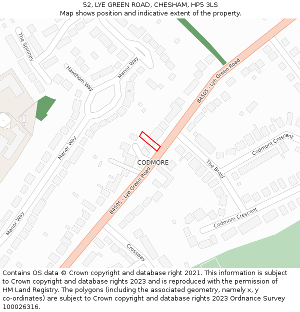 52, LYE GREEN ROAD, CHESHAM, HP5 3LS: Location map and indicative extent of plot