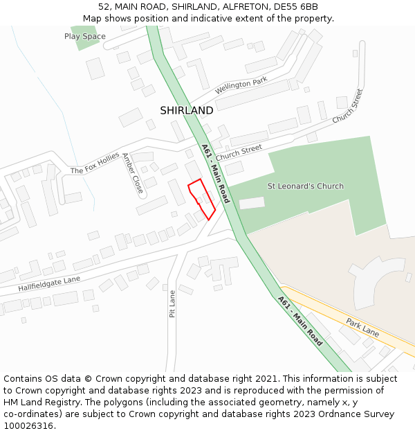 52, MAIN ROAD, SHIRLAND, ALFRETON, DE55 6BB: Location map and indicative extent of plot