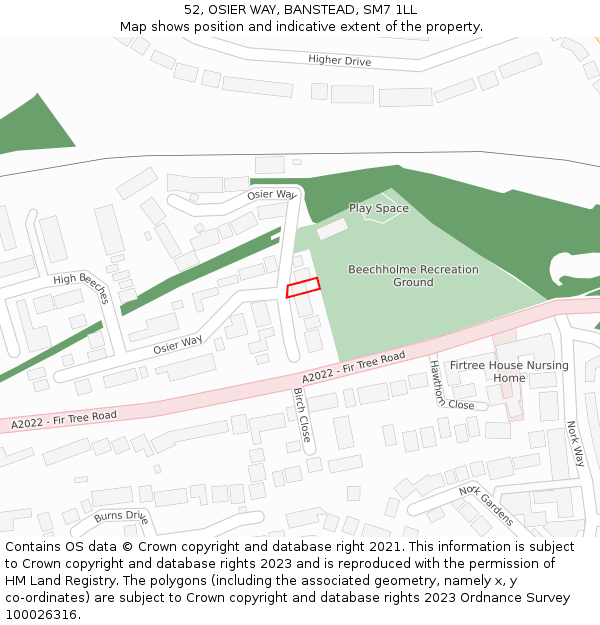 52, OSIER WAY, BANSTEAD, SM7 1LL: Location map and indicative extent of plot