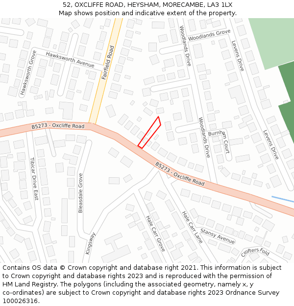 52, OXCLIFFE ROAD, HEYSHAM, MORECAMBE, LA3 1LX: Location map and indicative extent of plot