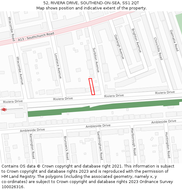 52, RIVIERA DRIVE, SOUTHEND-ON-SEA, SS1 2QT: Location map and indicative extent of plot