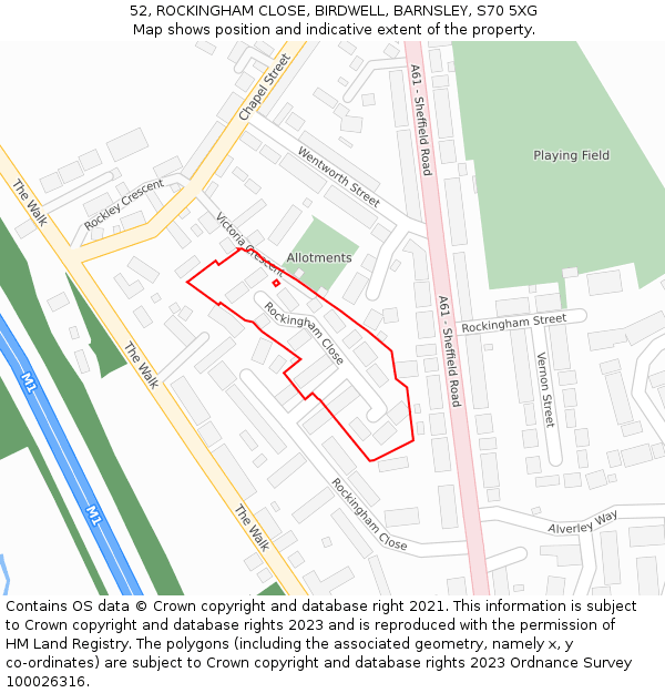 52, ROCKINGHAM CLOSE, BIRDWELL, BARNSLEY, S70 5XG: Location map and indicative extent of plot