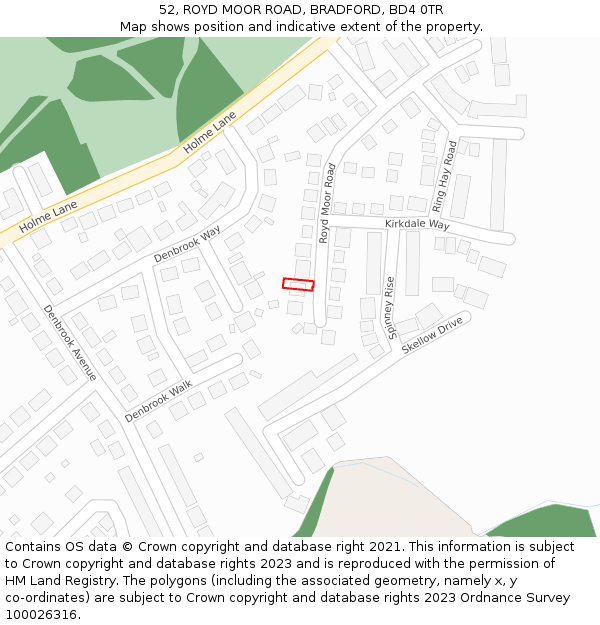 52, ROYD MOOR ROAD, BRADFORD, BD4 0TR: Location map and indicative extent of plot