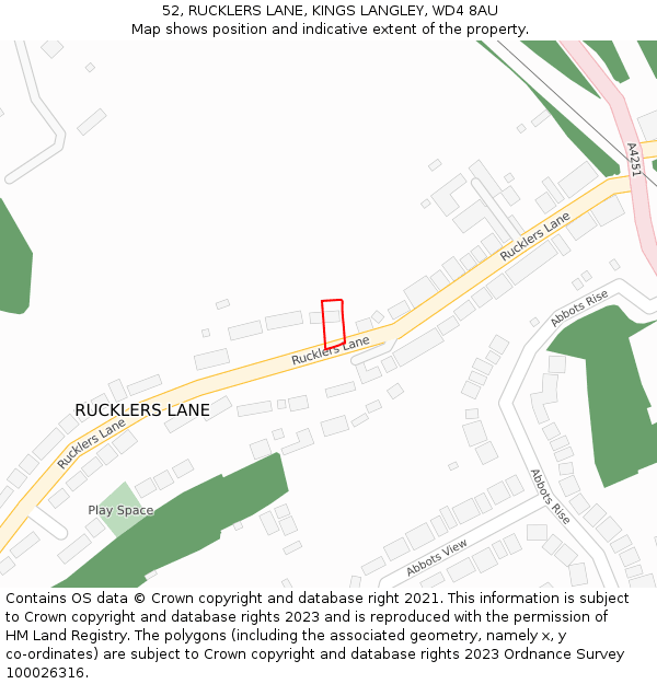 52, RUCKLERS LANE, KINGS LANGLEY, WD4 8AU: Location map and indicative extent of plot