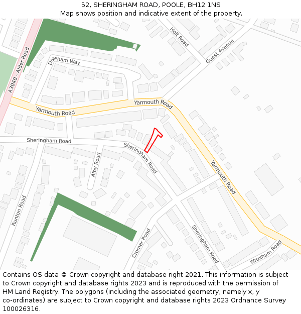 52, SHERINGHAM ROAD, POOLE, BH12 1NS: Location map and indicative extent of plot