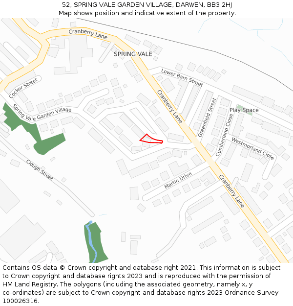 52, SPRING VALE GARDEN VILLAGE, DARWEN, BB3 2HJ: Location map and indicative extent of plot