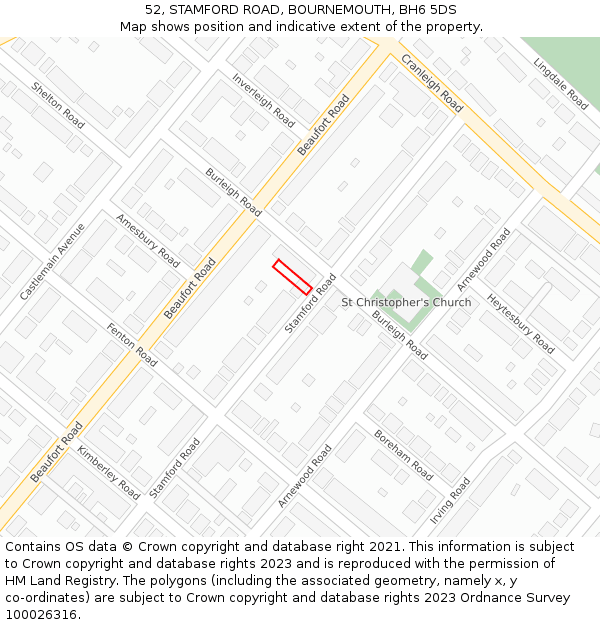 52, STAMFORD ROAD, BOURNEMOUTH, BH6 5DS: Location map and indicative extent of plot