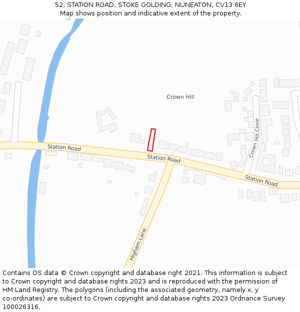 52, STATION ROAD, STOKE GOLDING, NUNEATON, CV13 6EY: Location map and indicative extent of plot