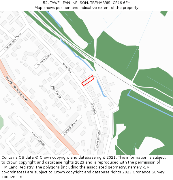 52, TAWEL FAN, NELSON, TREHARRIS, CF46 6EH: Location map and indicative extent of plot