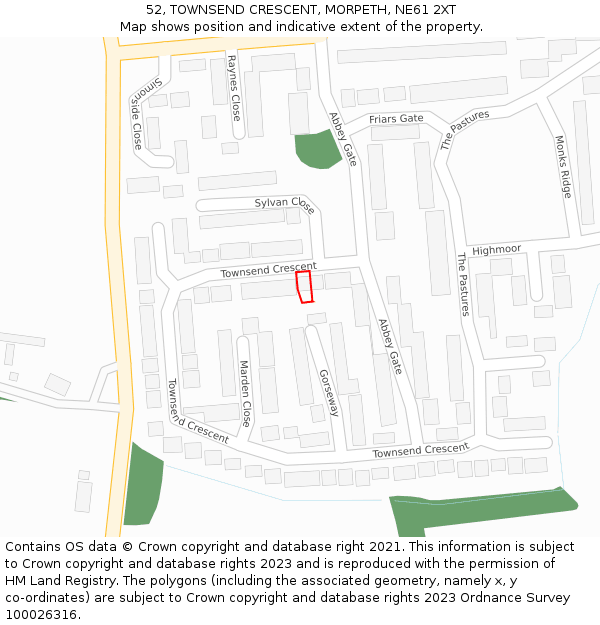 52, TOWNSEND CRESCENT, MORPETH, NE61 2XT: Location map and indicative extent of plot