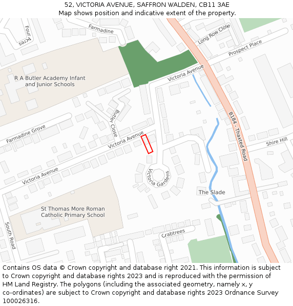 52, VICTORIA AVENUE, SAFFRON WALDEN, CB11 3AE: Location map and indicative extent of plot