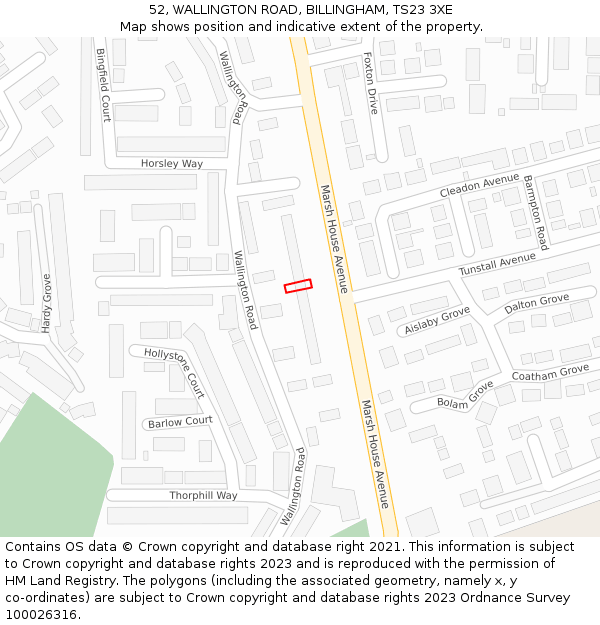52, WALLINGTON ROAD, BILLINGHAM, TS23 3XE: Location map and indicative extent of plot