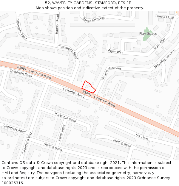 52, WAVERLEY GARDENS, STAMFORD, PE9 1BH: Location map and indicative extent of plot