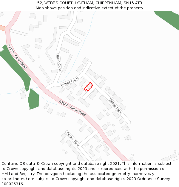 52, WEBBS COURT, LYNEHAM, CHIPPENHAM, SN15 4TR: Location map and indicative extent of plot