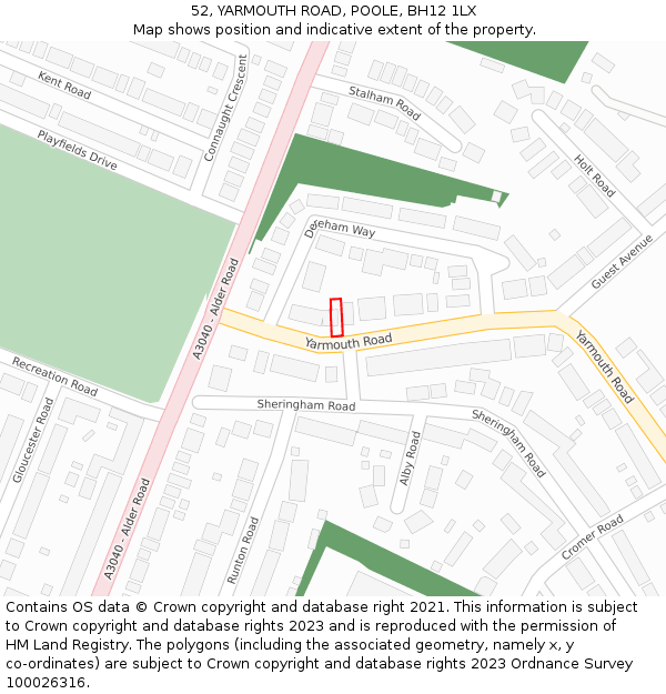 52, YARMOUTH ROAD, POOLE, BH12 1LX: Location map and indicative extent of plot