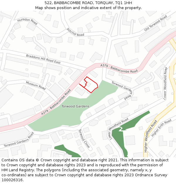 522, BABBACOMBE ROAD, TORQUAY, TQ1 1HH: Location map and indicative extent of plot