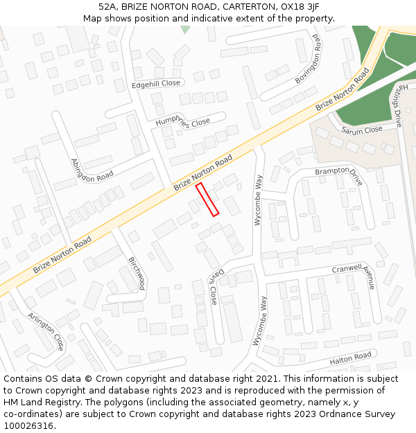 52A, BRIZE NORTON ROAD, CARTERTON, OX18 3JF: Location map and indicative extent of plot