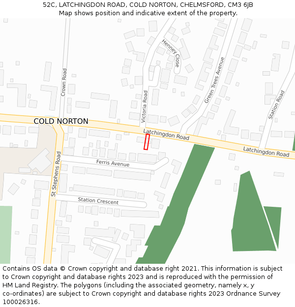 52C, LATCHINGDON ROAD, COLD NORTON, CHELMSFORD, CM3 6JB: Location map and indicative extent of plot