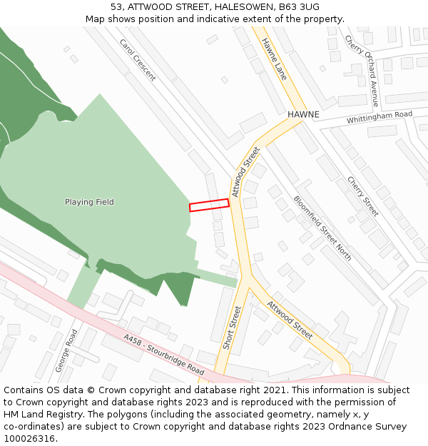53, ATTWOOD STREET, HALESOWEN, B63 3UG: Location map and indicative extent of plot